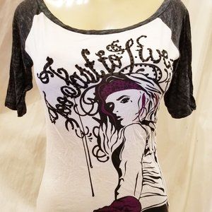 CRASH and BURN 3/4 sleeved T SHIRT with Rhinestones S M L